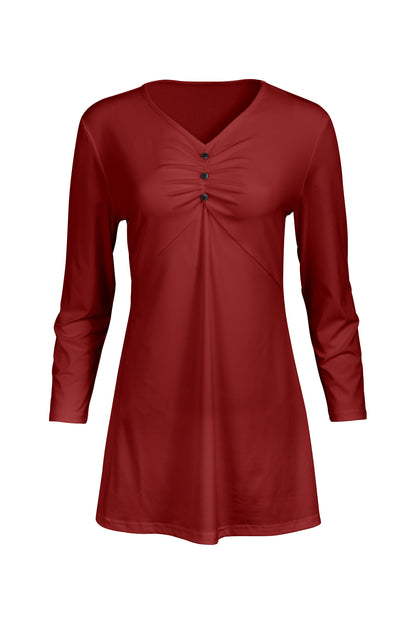 Classic Gathered Front Patched Tunic-Red Black