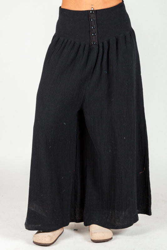 Dual-Texture Ribbed Waist Gauze Pants (SKU # P240002 )