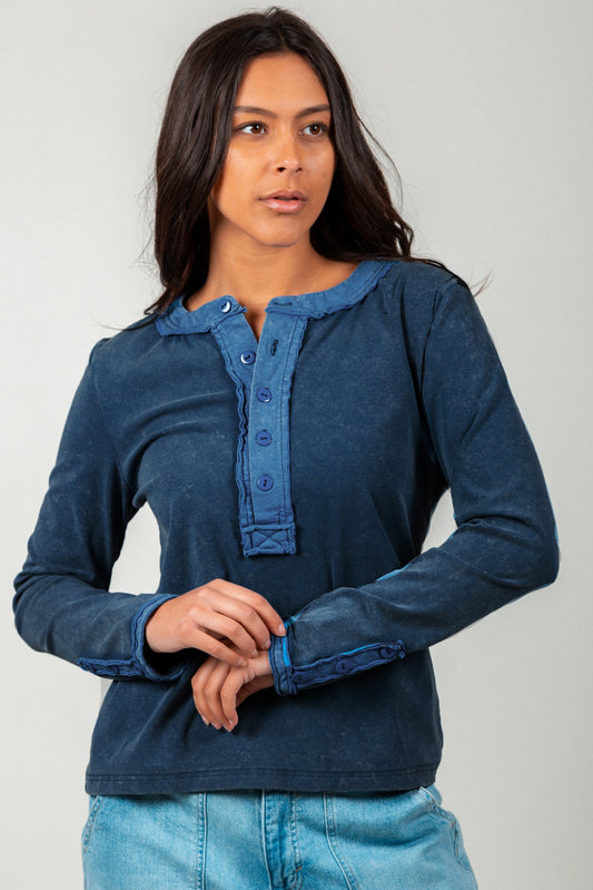 Mineral-Washed Ribbed Cotton Long-Sleeve Top (sku # RT240004)