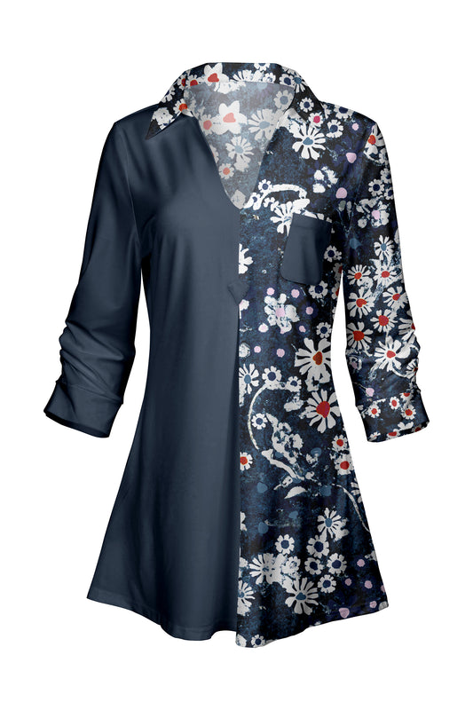 Classic Contrast Tunic-Blue White Flower