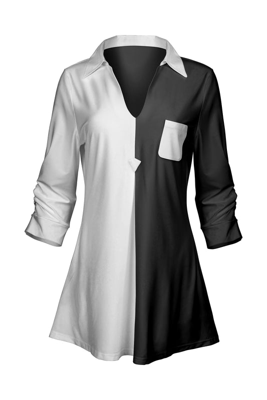 Classic Contrast Tunic-White Black