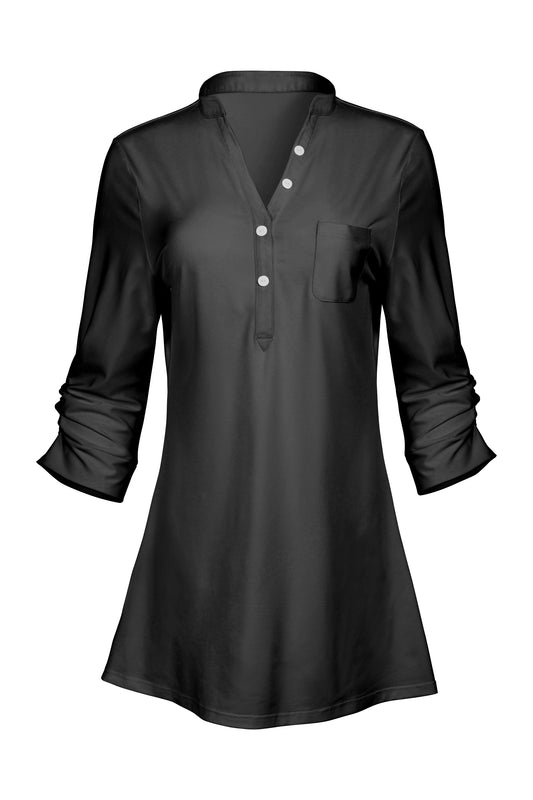 Classic V-Collar Patched Tunic-Black