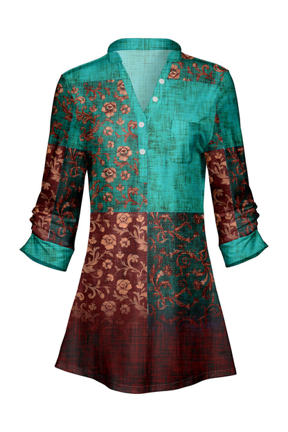 Classic V-Collar Patched Tunic-Black Gold Vintage