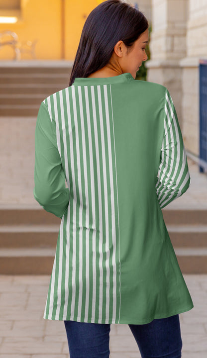 Classic V-Collar Patched Tunic-Blue White