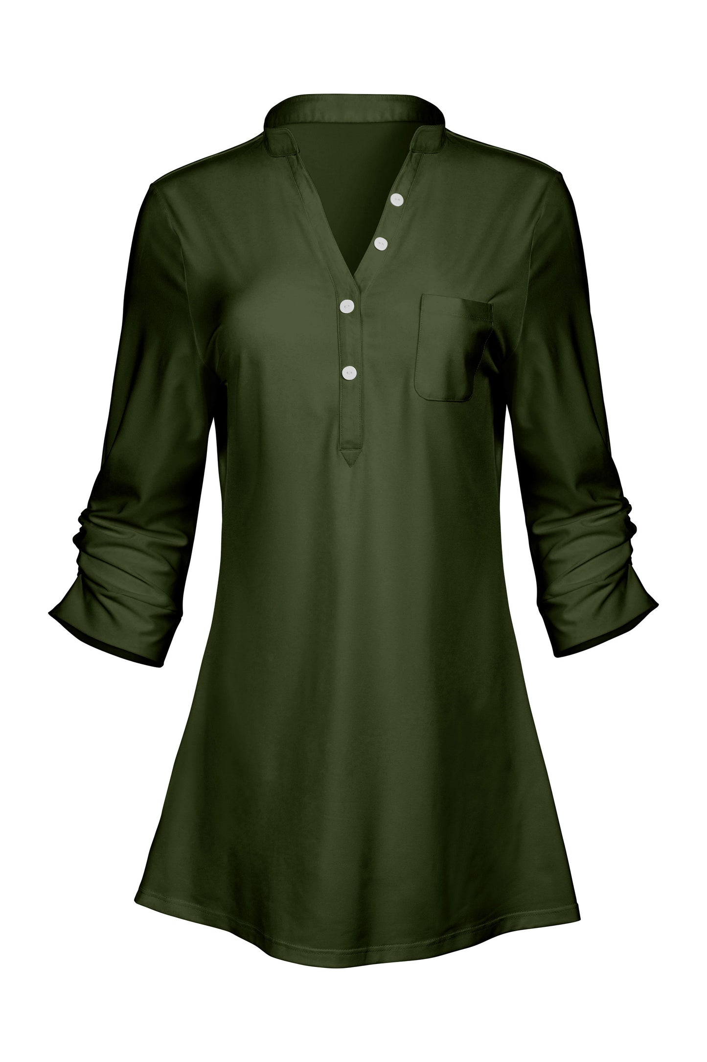 Classic V-Collar Patched Tunic-Olive