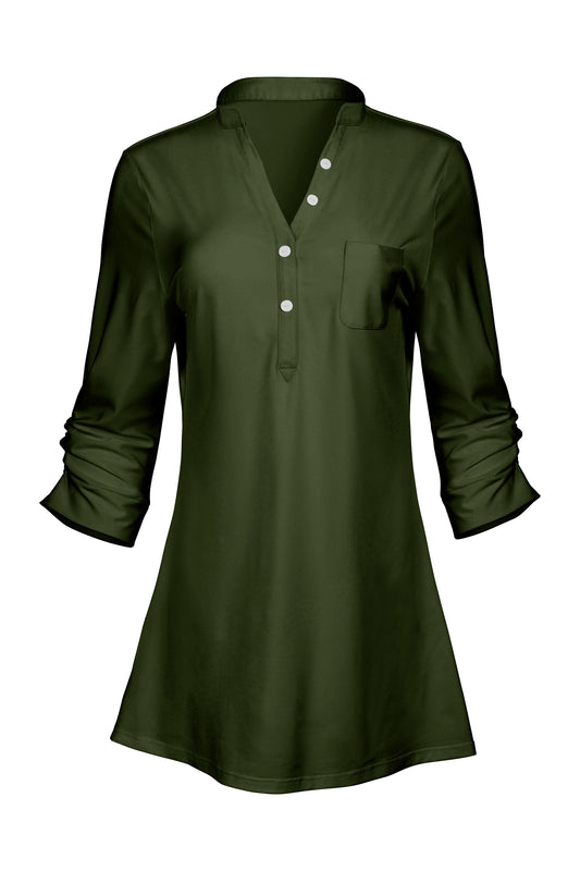 Classic V-Collar Patched Tunic-Olive