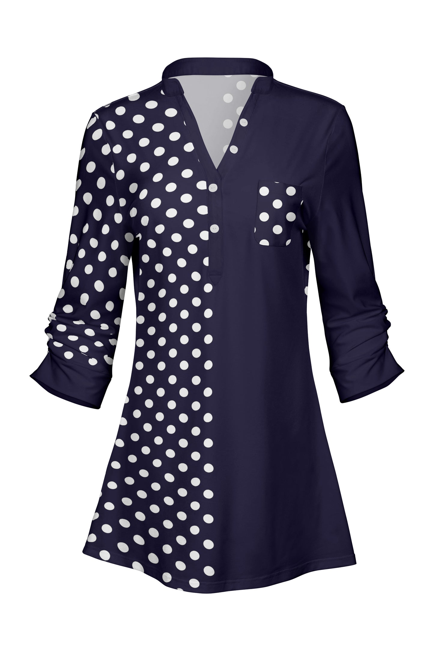 Classic V-Collar Patched Tunic-Grey White Animal