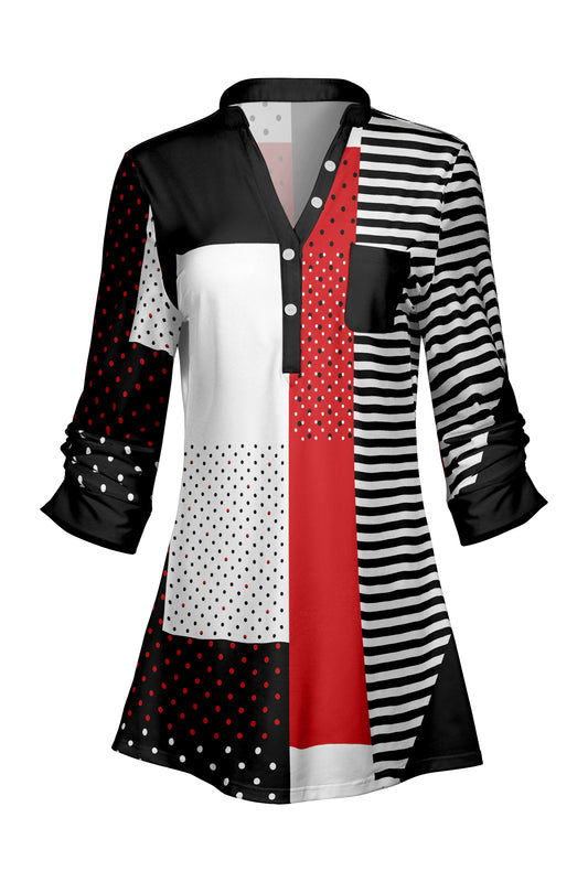 Classic Contrast Tunic-Black White Red