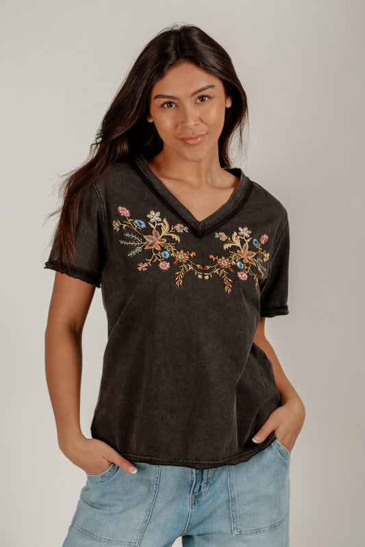 Embroidered Grace Tee (T240011 Mineral Washed Black)