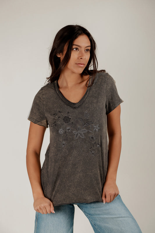 Floral Essence Tee (T240013 Mineral Washed Black Embroidery)