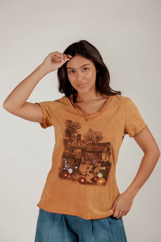 Farmhouse Bloom Tee (T240013 Mineral Washed Orange )