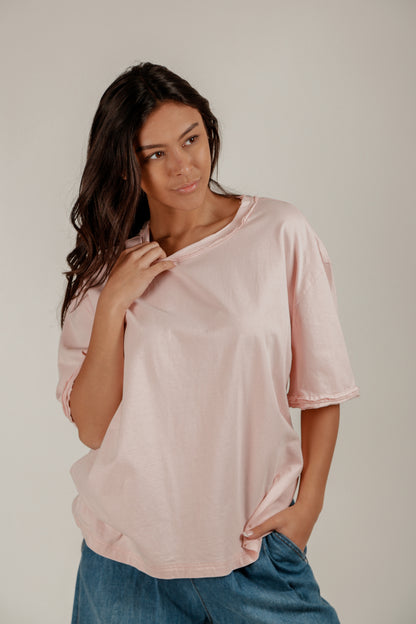 Blossom Charm Tee (T2400014 Pink  With Embroidery)
