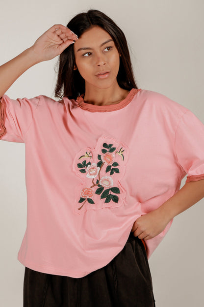 Blossom Charm Tee (T2400014 Pink  With Embroidery)