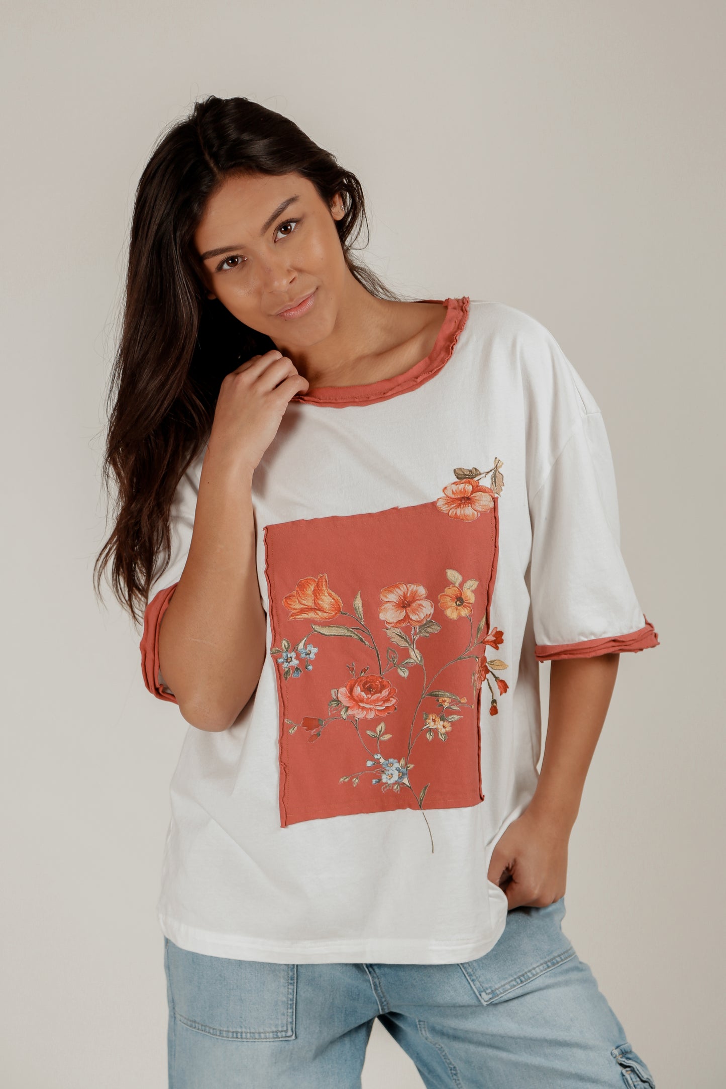 Blossom Charm Tee (T2400014 Pink  With Embroidery)