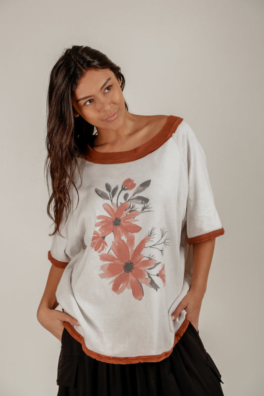 Crimson Bloom Raglan Tee (T2400015  White And Floral)