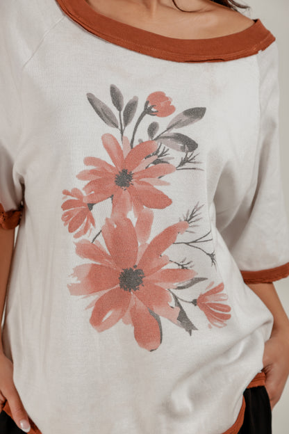Crimson Bloom Raglan Tee (T2400015  White And Floral)