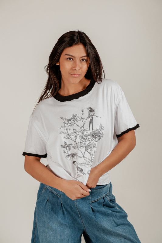 Sketch Garden Tee(T240002 White With Black Floral)