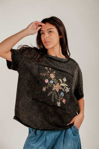 Embroidered Essence Tee(T240002 Mineral Washed Black With Embro)