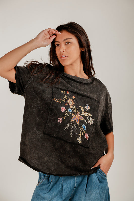 Embroidered Essence Tee(T240002 Mineral Washed Black With Embro)