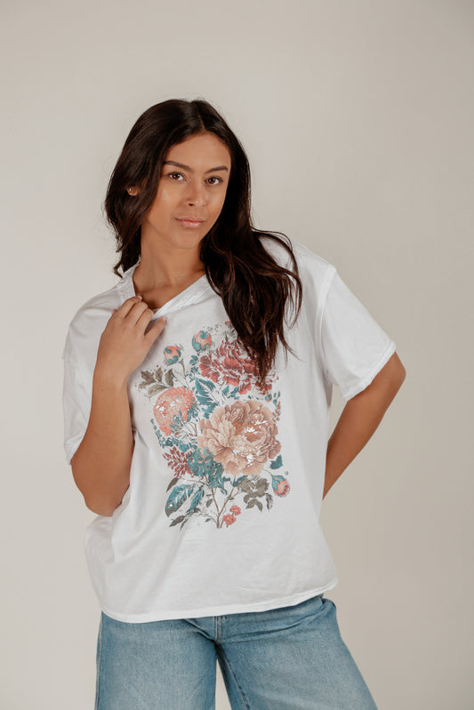 Twilight Blossom Tee(T240002 White With Glitter Pattern)