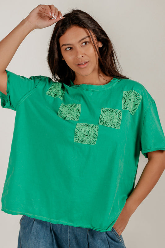 Crochet Square Tee(T240002 Green )