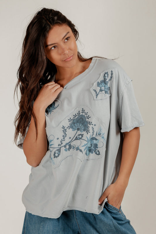 Patchwork Sky Tee (Wholesale)(SKU# T240002 LIGHT BLUE PRINTS ATTACHED )