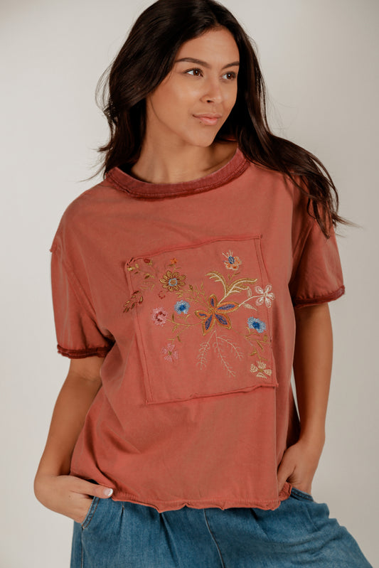 Ember Bloom Tee(T240002 Rust With Embroidery)