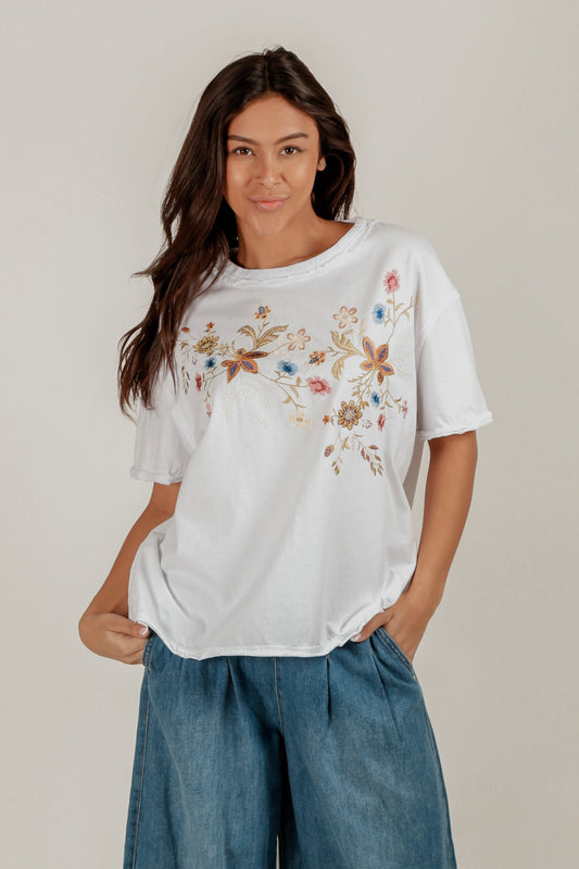 Floral Dream Tee (Wholesale) (SKU# T240002 WHITE WITH EMB)