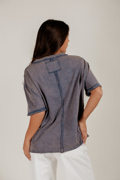 Nautical Bloom Tee(T240002 Deep Blue With Embro)
