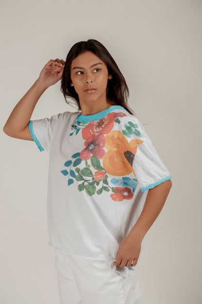 Crimson Bloom Tee(T240002 White Multi Floral)