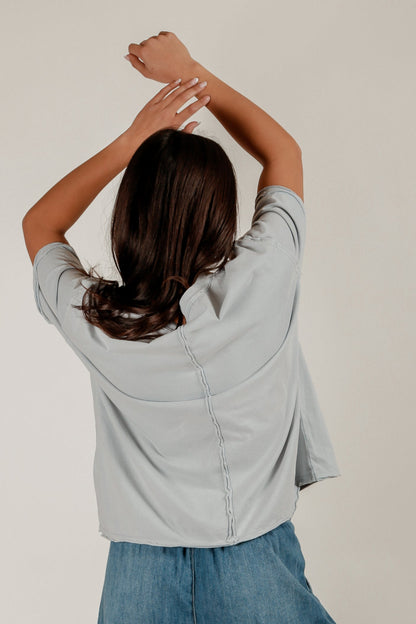 Patchwork Sky Tee(T240002 Light Blue With Embro)