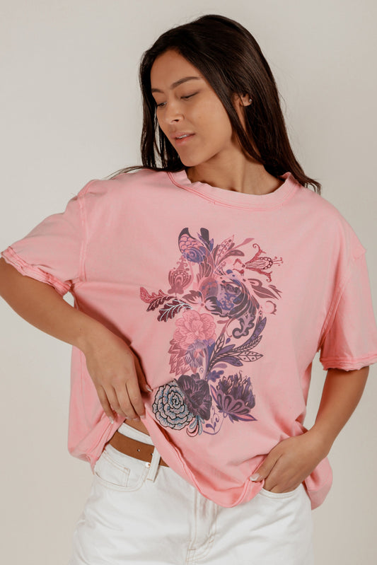 Vintage Rose Tee(T240002 Pink With Embroidery)