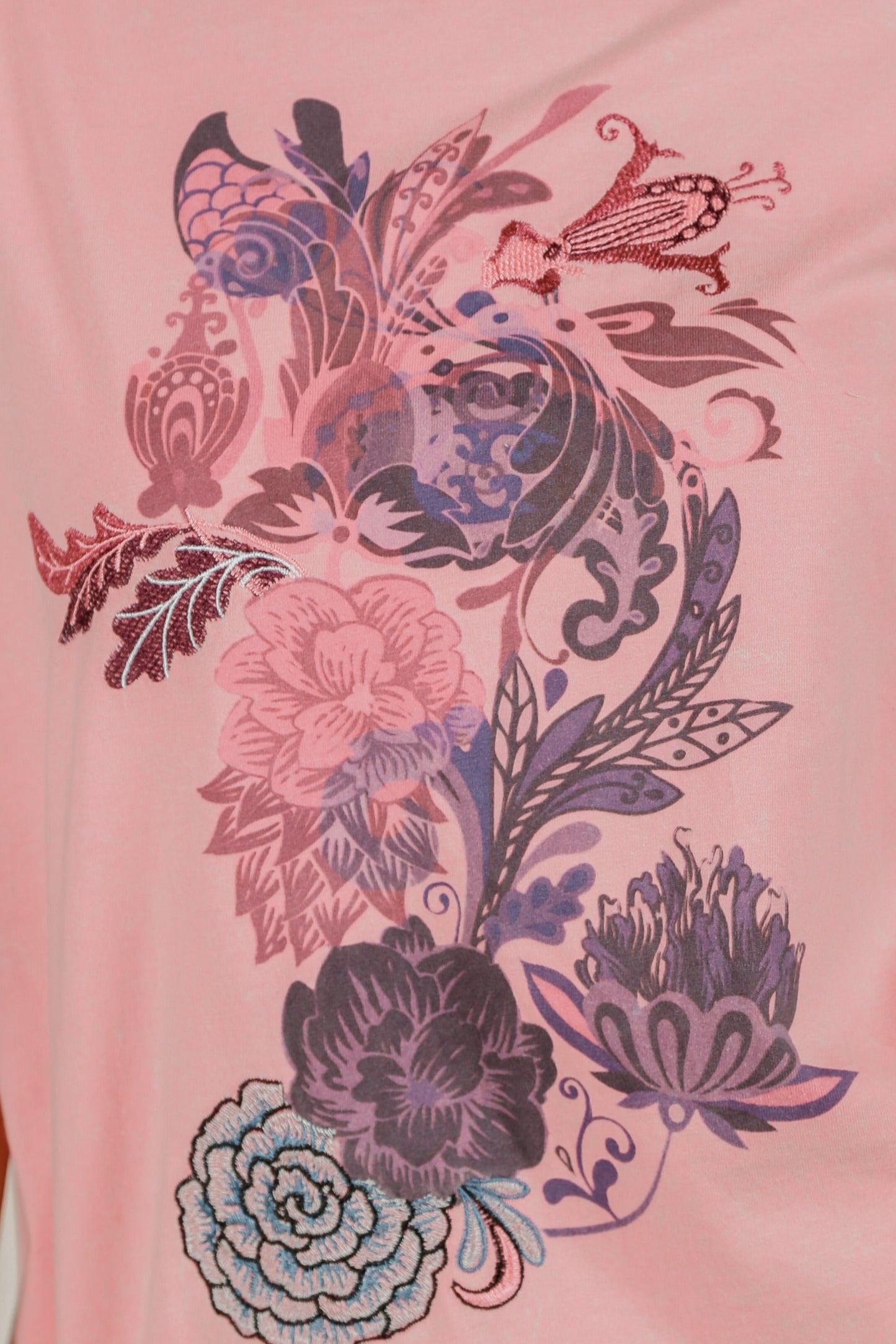 Vintage Rose Tee(T240002 Pink With Embroidery)