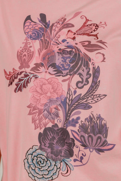 Vintage Rose Tee(T240002 Pink With Embroidery)