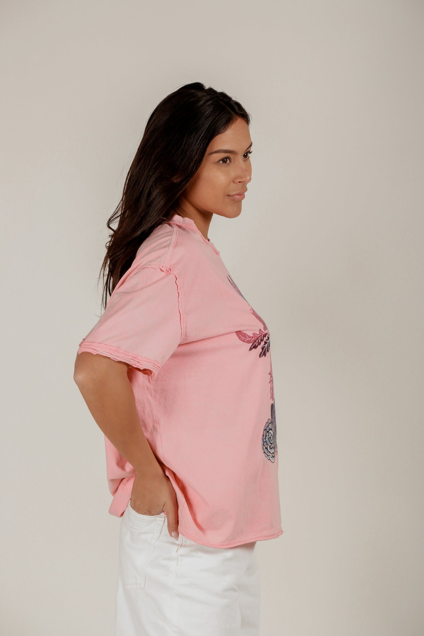 Vintage Rose Tee(T240002 Pink With Embroidery)