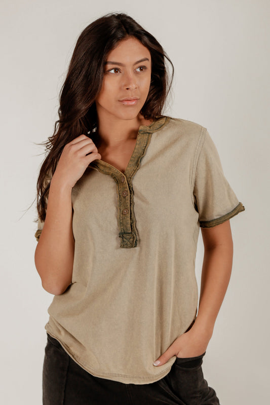 Olive Grove Placket Tee (Wholesale)(SKU# 240003 OLIVE)