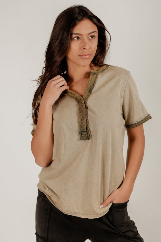 Olive Grove Placket Tee (T240003  Mineral Washed Olive)