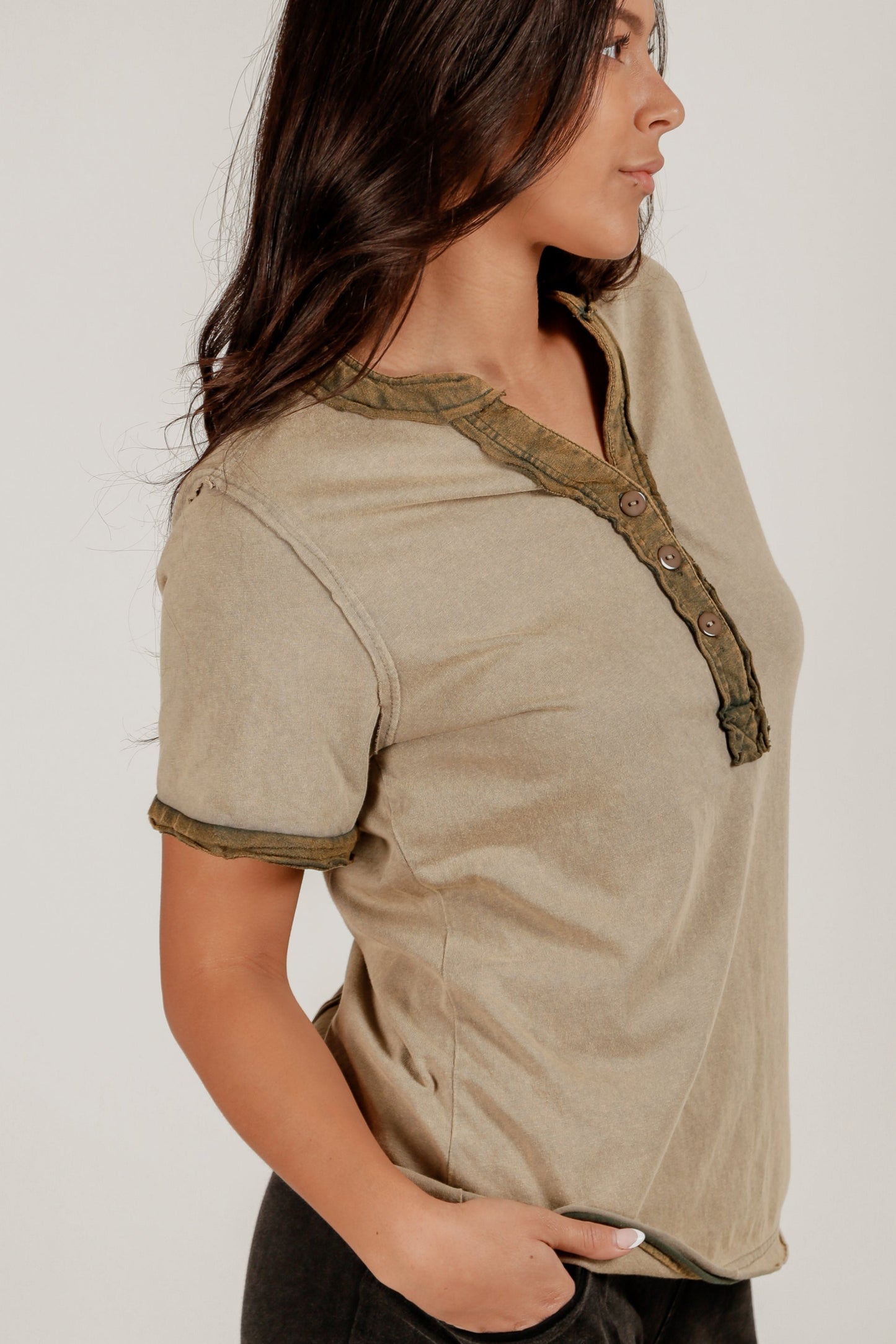 Olive Grove Placket Tee (T240003  Mineral Washed Olive)