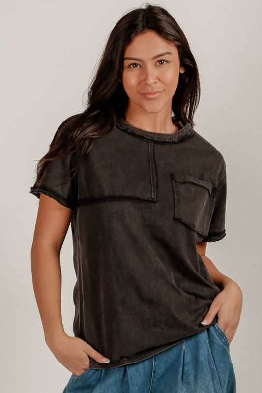 Raw Edge Patch Tee (Wholesale) (sku# T240005 BLACK)