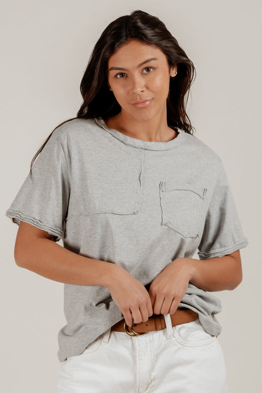 Urban Raw Edge Patch Tee (Wholesale)(SKU# T240005 GREY)