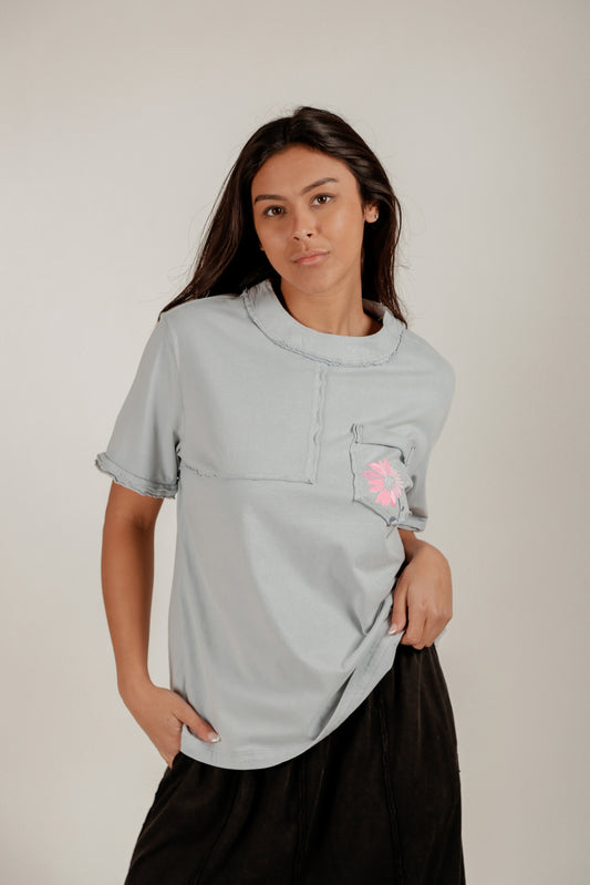 Sky Bloom Tee (sku# T240005 Grey And Pink Flower)