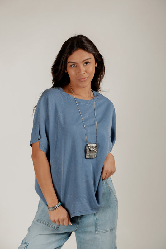 Navy Drift Dolman Tee (T240006 Mineral Washed Blue)