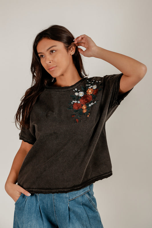 Black Mineral Washed Drift Dolman Tee