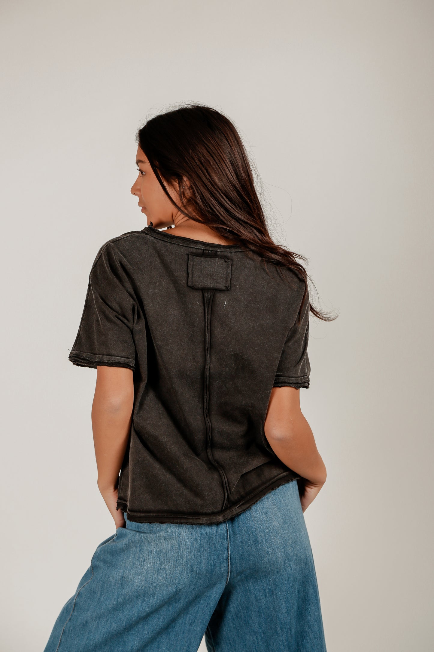 Black Mineral Washed Drift Dolman Tee