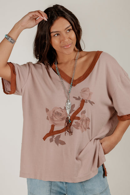 Burgundy Blossom Ribbed Tee(T240008 Mineral Washed Pink)