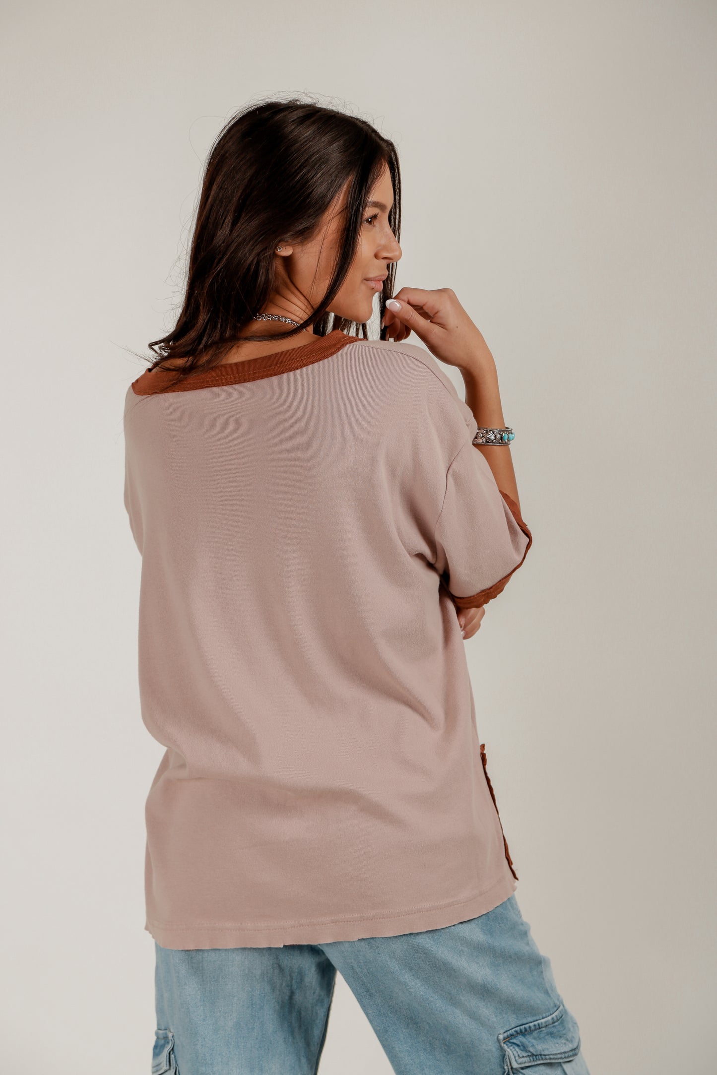 Burgundy Blossom Ribbed Tee(T240008 Mineral Washed Pink)