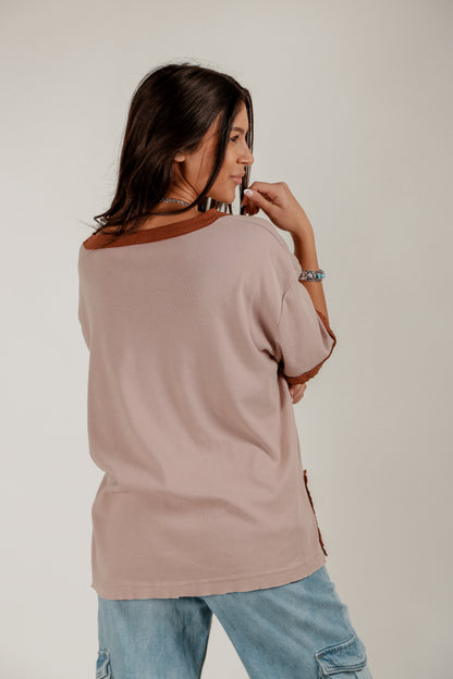 Burgundy Blossom Ribbed Tee(T240008 Mineral Washed Pink)