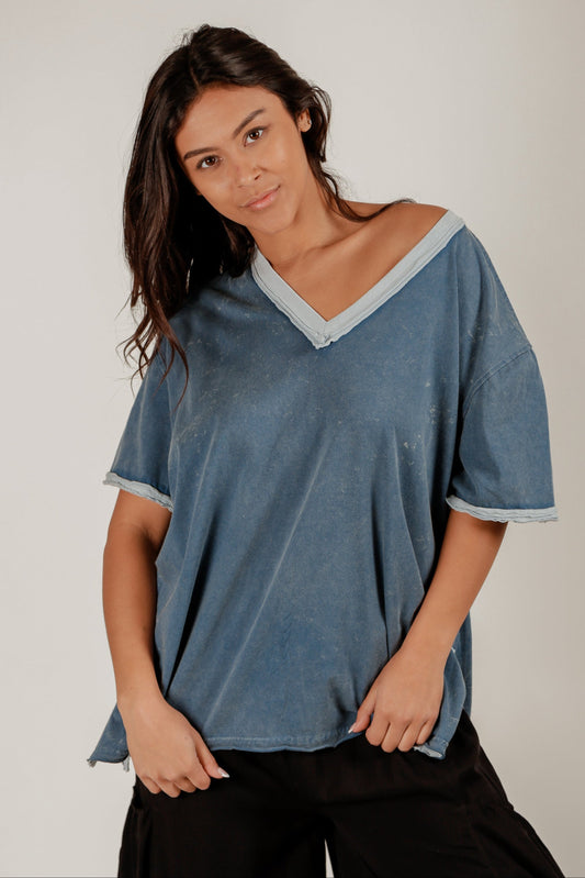 Navy Drift Tee(T240008 Mineral Washed Blue )