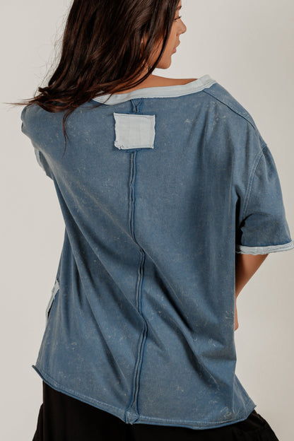 Navy Drift Tee(T240008 Mineral Washed Blue )