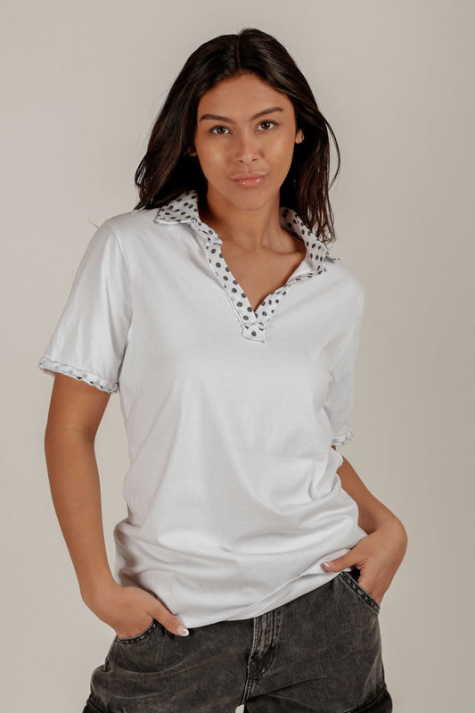 Polka Polo (Wholesale) (SKU# T240010 WHITE)